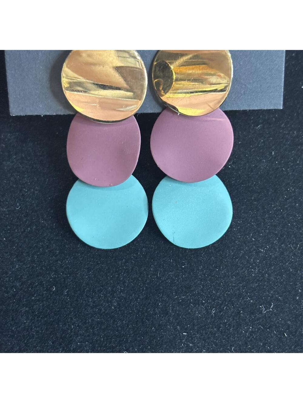 Modern Geometric Gold, Mauve, and Turquoise Drop Earrings